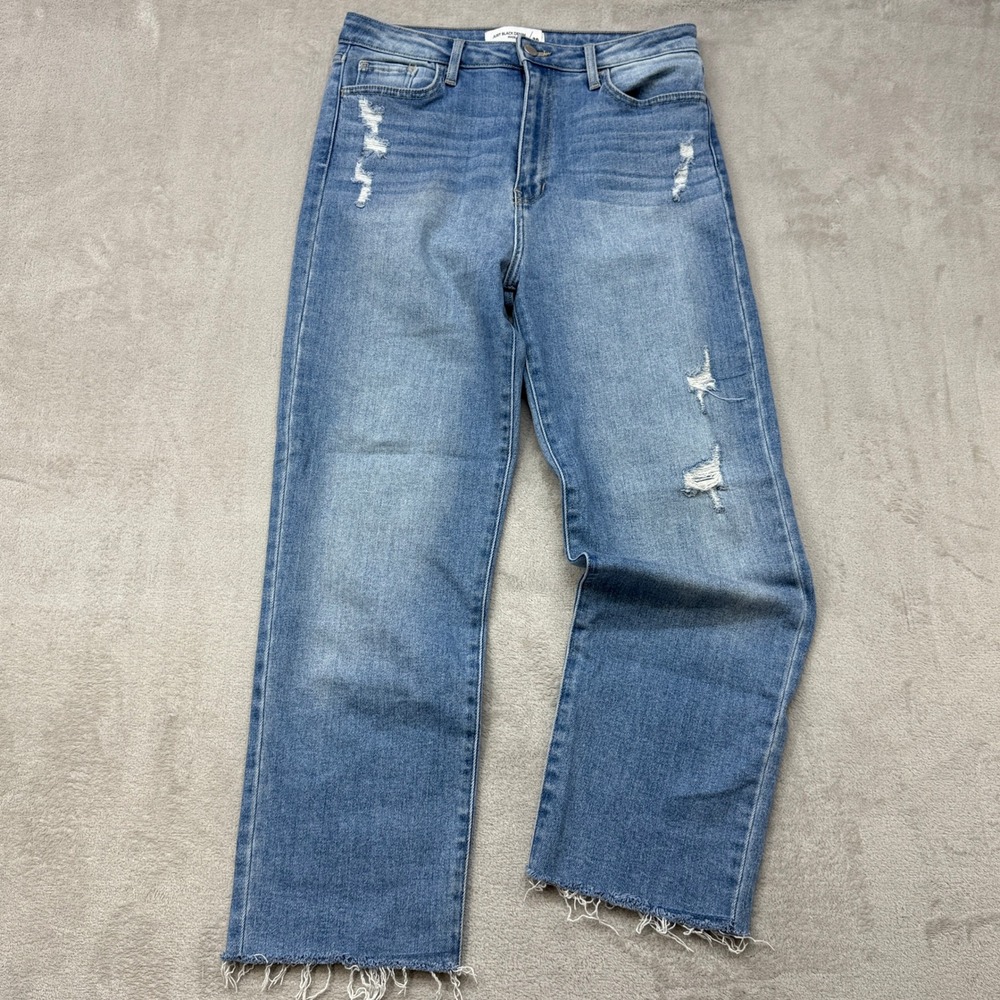 Just Black Denim Straight Jeans Women's 30 Blue Distressed‎ Raw Hem USA Made